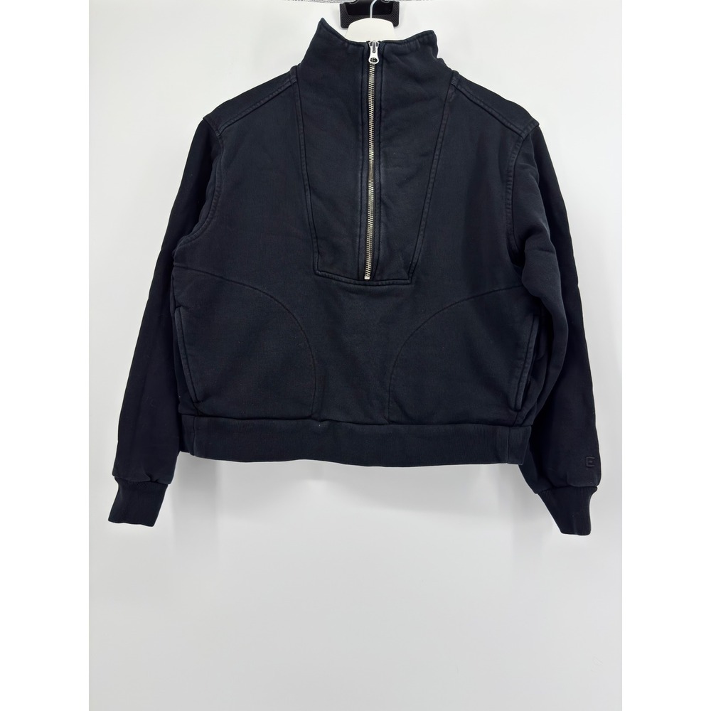 Everlane Track Half-Zip Sweatshirt Black Organic Cotton Cropped Pullover XXS
